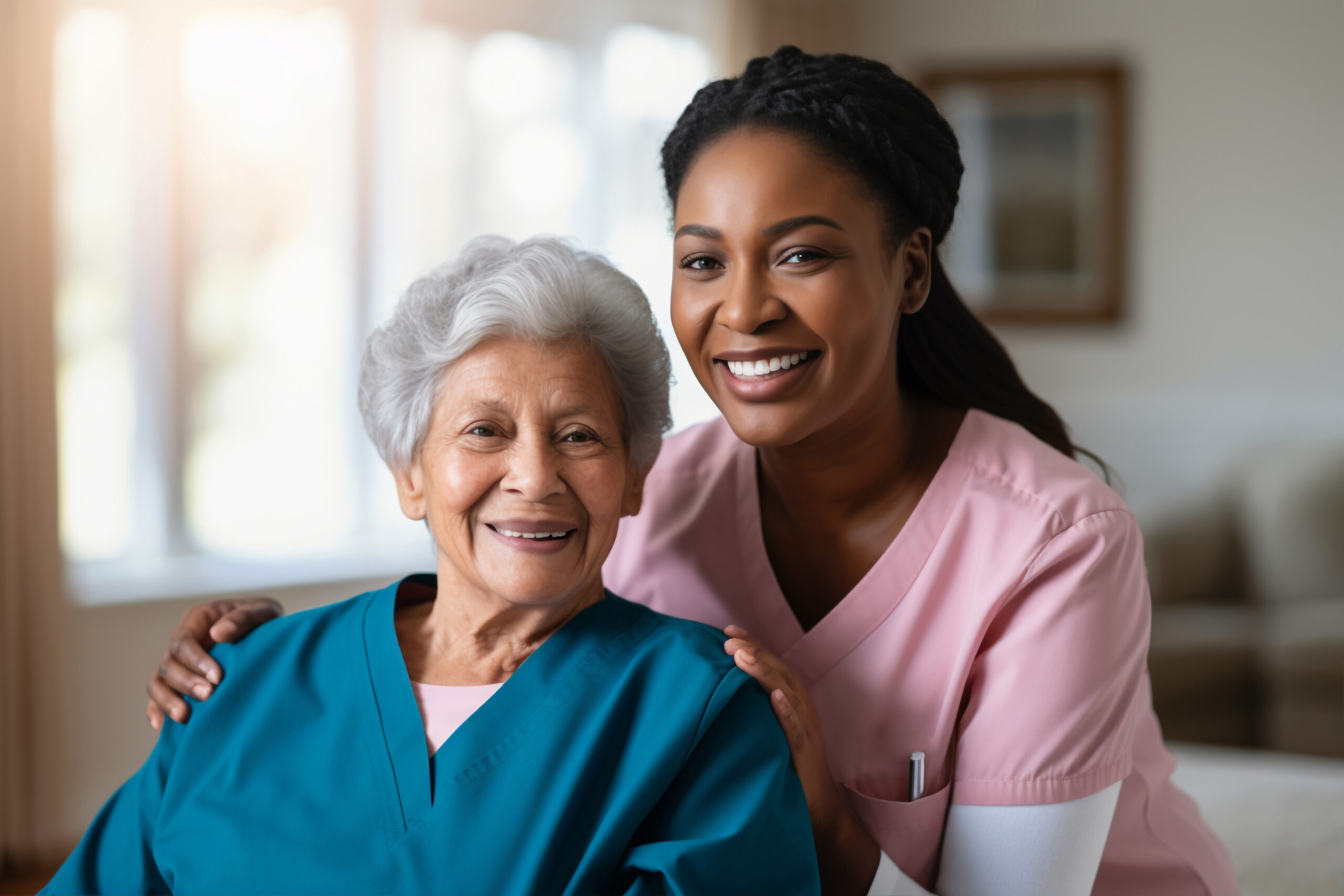 female nurse portrait with older patient
